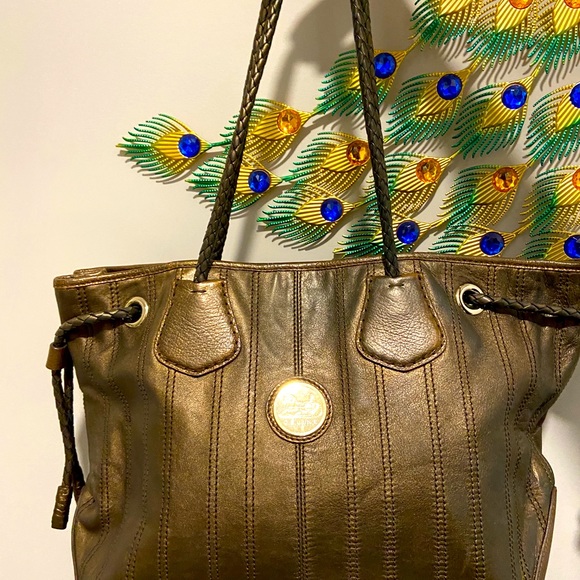 CELINE BROWN/BRONZE CARRIAGE PATENT LEATHER TOTE BAG - Picture 1 of 5